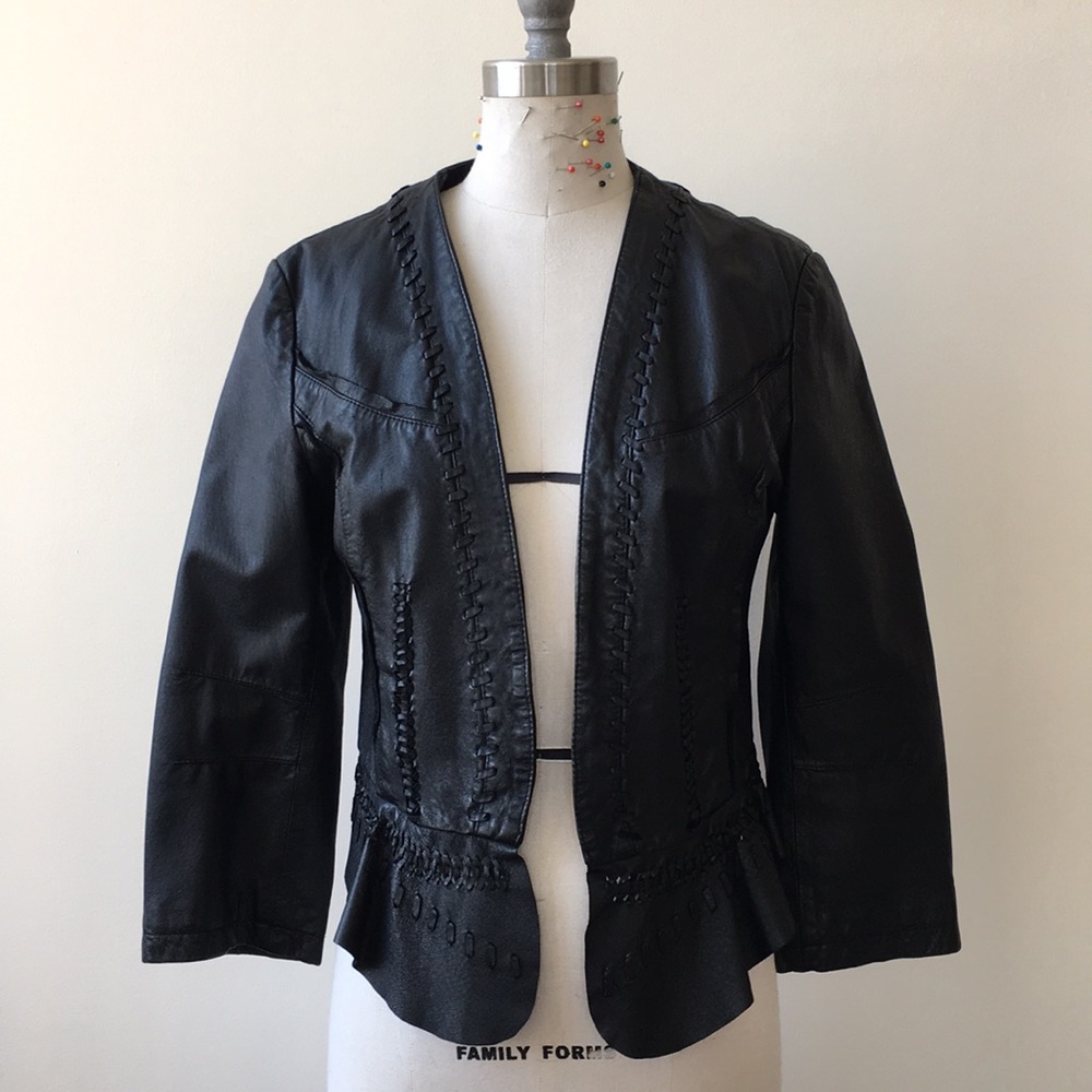 Topshop Black Cropped Genuine Leather Jacket Sz8